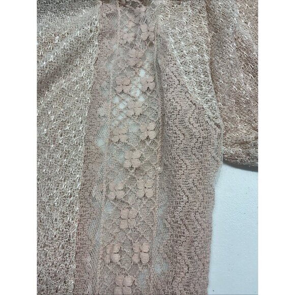 PAT DAHNKE Women’s size‎ L Pink Lace Sheer puff short sleeve top Boho Western - Picture 4 of 14
